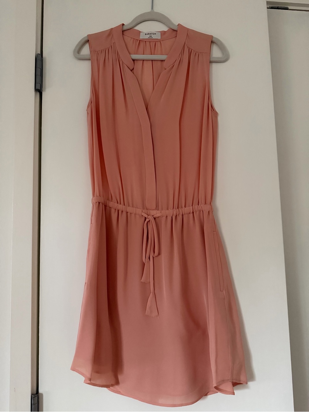 Babaton Sleeveless V-Neck Tie-Waist Dress - Peach
